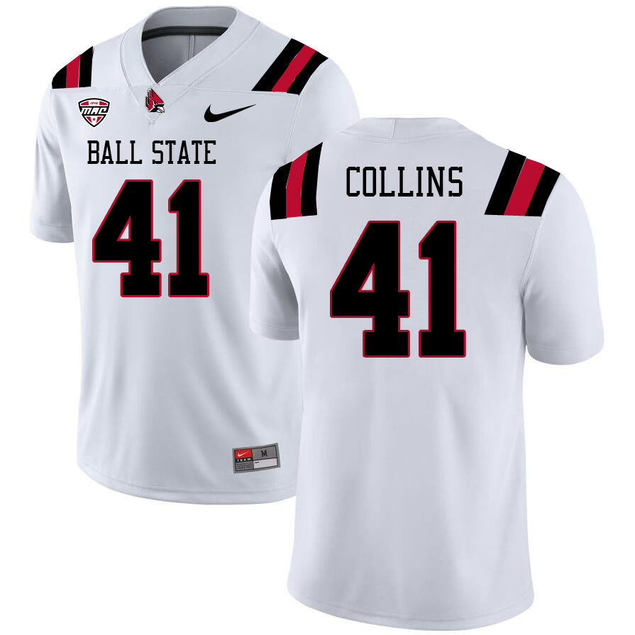 Ball State Cardinals #41 Leo Collins College Football Jerseys Stitched Sale-White